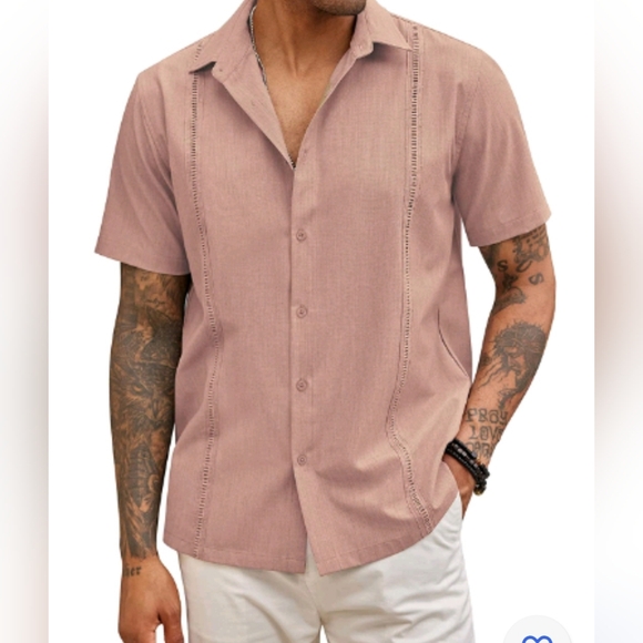 Coofandy Mens Linen Blend Casual Pink Shirt NWT Sz.M - Picture 8 of 8